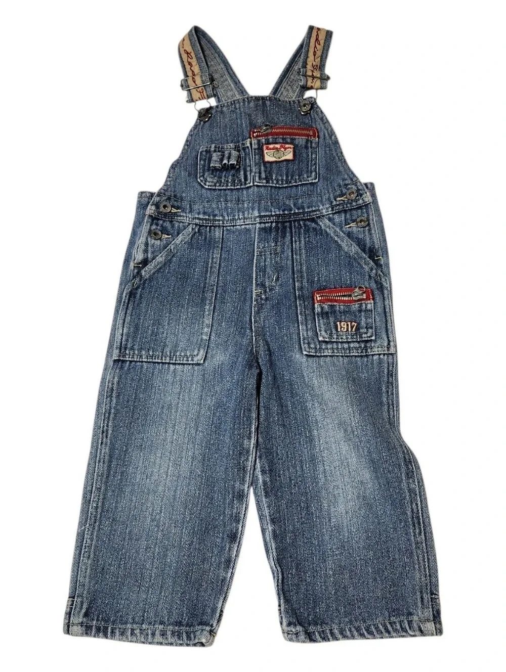 Vintage Radio Flyer Denim Overalls Size 3T Kids Red Tag 90s Y2K Wagon Theme